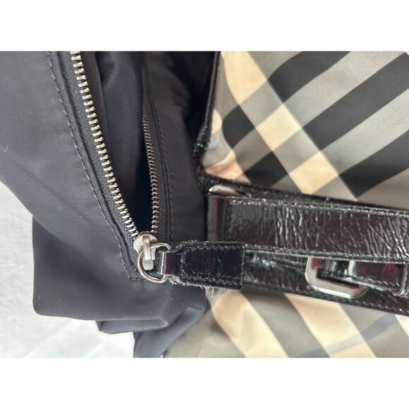Burberry Lowry Neat Nova Check Nylon & Patent Leather Tote Bag, Black Straps & B - Picture 6 of 16
